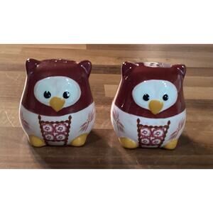 Temptations Old World Cranberry Owl Salt & Pepper Shakers Set